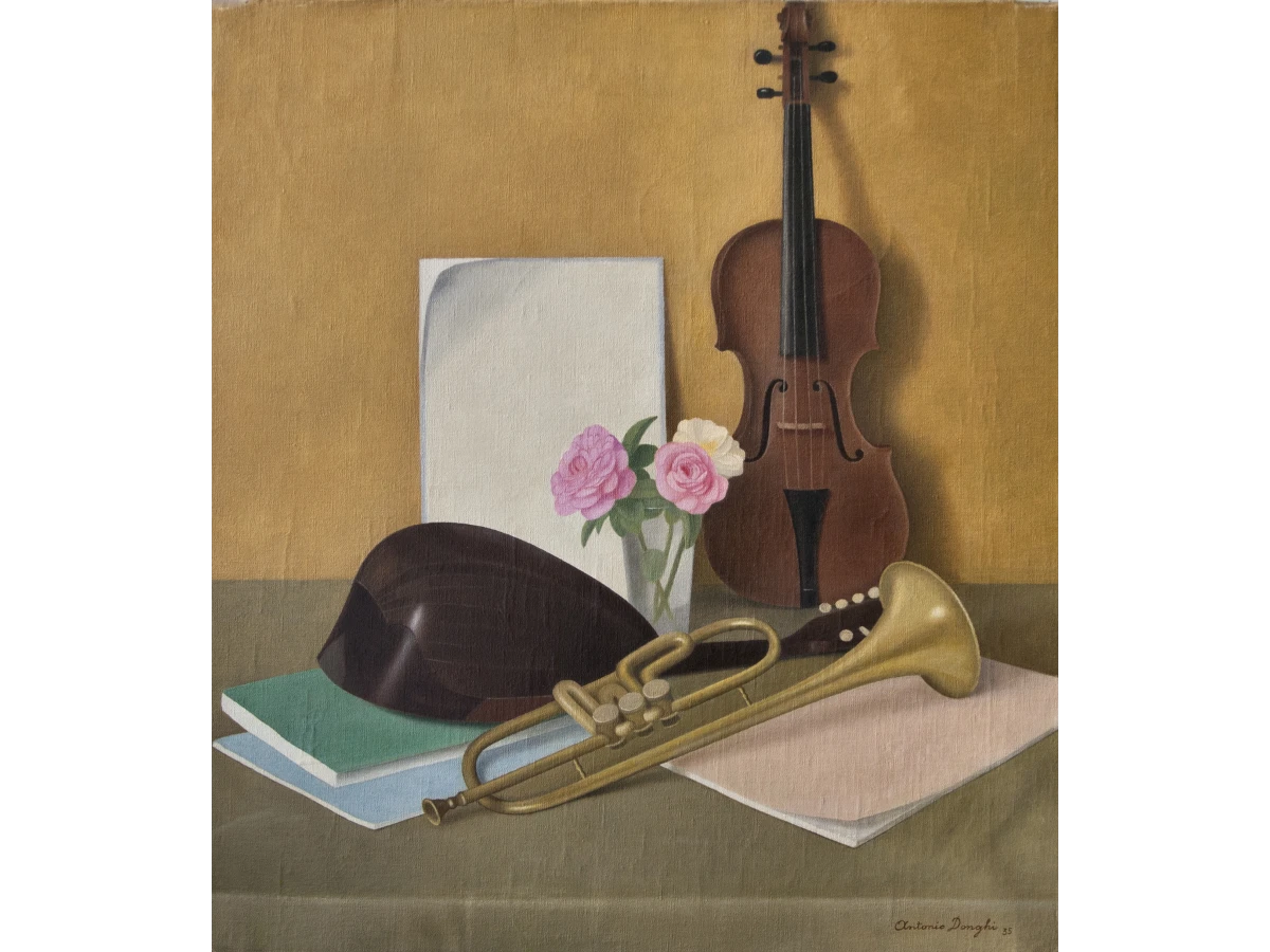Antonio donghi strumenti musicali olio tela 1935